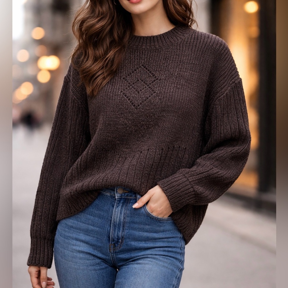 Cabela’s Cotton Knit Sweater Large Brown Textured Outdoor Pullover